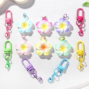 Colorful resin plumeria flower pendants with matching lobster clasps for DIY keychains