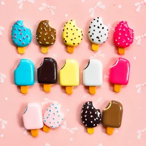 Macro view of colorful resin miniature ice cream treats for DIY crafts and accessories