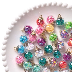 Crystal glass ball pendant with heart sequins for DIY jewelry making and craft decor