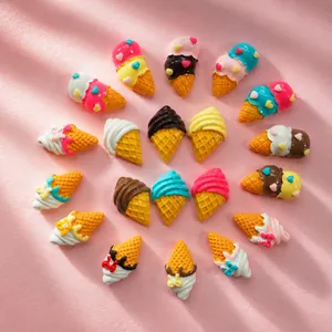 Flat lay of colorful resin mini ice cream cone charms for DIY craft decorations