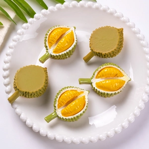 Realistic 3D resin durian fridge magnets with detailed green shells and golden pulp