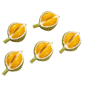 Set of 5 realistic resin durian fruit magnets with golden pulp and green spiked shells