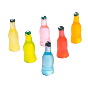 Set of 6 colorful resin miniature soda bottle models for DIY dollhouse miniatures