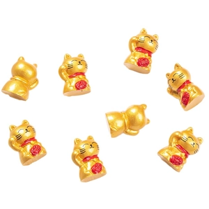 Set of 8 mini golden Maneki Neko lucky cat resin figurines for desktop decor