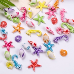 Colorful ocean theme acrylic beads with starfish, seahorse and shells for DIY jewelry making