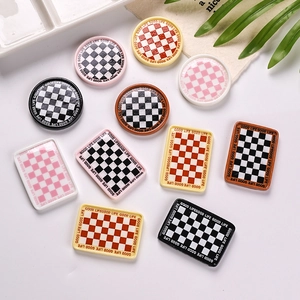 Miniature checkerboard resin plates with Good Life text for dollhouse and DIY crafts