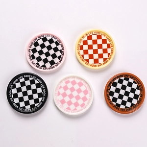 Miniature checkered resin plates with Good Life text for dollhouse DIY crafts