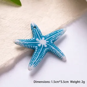 Close-up of blue starfish acrylic bead with radial texture and top hole for DIY jewelry
