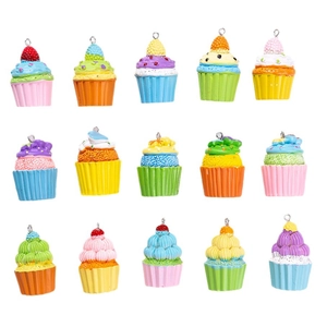 Σετ 15 πολύχρωμα μενταγιόν cupcake από ρητίνη για DIY μπρελόκ και αξεσουάρ χειροτεχνίας