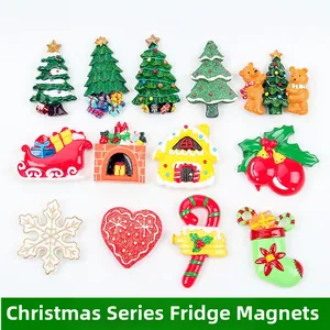 12-piece Christmas series resin refrigerator magnets with trees and holiday motifs