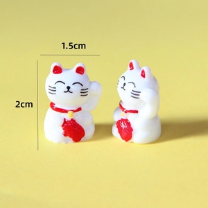 Miniatur Glückskatze Figuren Paar aus Harz für Mikrolandschaft, 2cm hoch, Weiß und Rot