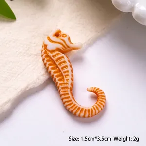 Seahorse acrylic bead for DIY jewelry with orange marble texture, size 1.5cm x 3.5cm