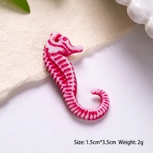 Detailed seahorse pendant bead with red and white texture, 1.5cm by 3.5cm DIY accessory