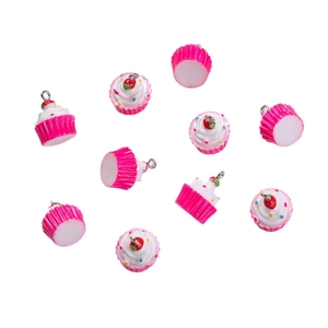 DIY resin strawberry cupcake pendant set with pink base and metal loops for jewelry