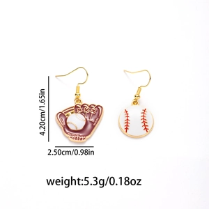 Detailed view of baseball bow earrings with exact weight and size measurements