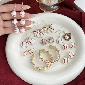 Baseball Theme Bow Heart Rhinestone Tassel Drop Earrings For Women Sporty Fashion Jewelry With 925 Sterling Silver Earring Post