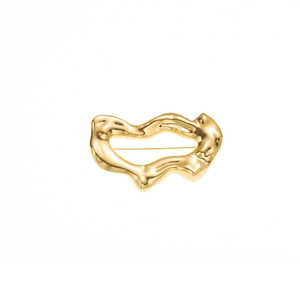 Broche ondulée irrégulière dorée avec texture métal liquide et fini poli miroir