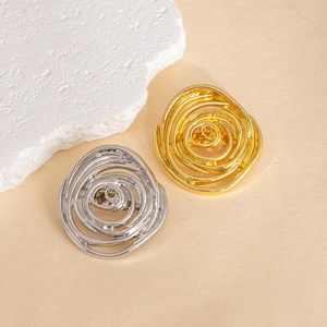 Retro Irregular Geometric Round Hollow Brooch For Women Zinc Alloy Metal Rose Flower Decorative Pins Gold Silver Jewelry