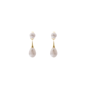 Eleganti orecchini vintage francesi con perle bianche e finitura in metallo dorato