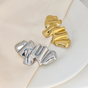 Stainless Steel Angel Brooch For Women Irregular Pleated Wrinkled Design Mirror Polished Metallic Fashion Clothing Jewelry Pin