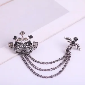 Vintage British Style Crown Cross Linked Tassel Brooch Alloy Rhinestone Gothic Chain Badge For Men Women Fashion Jewelry