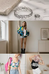 Detail eines schwarzen hohlen elastischen Rings und Armbands im Tattoo-Stil für Damen
