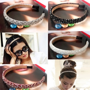 Elegant four-row crystal headband in silver, black, and pink for women's hair accessories