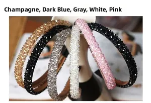Set of five handmade headbands featuring four rows of sparkling colorful crystals