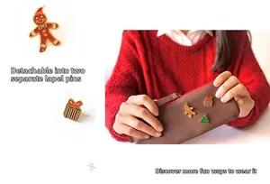 Détail de broches de Noël amovibles en émail montrant la conception à deux composants