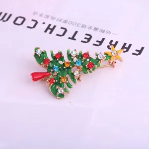Elegante spilla a forma di albero di Natale in smalto verde con strass colorati su lega dorata