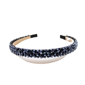 Elegant four-row dark crystal headband with sparkling rhinestones and non-slip inner grip