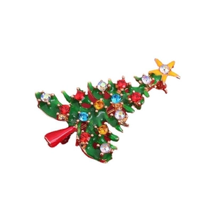 Squisita spilla albero di Natale con smalto verde e strass scintillanti multicolori