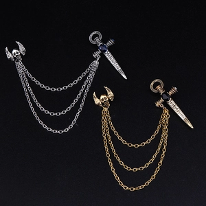Gothic Punk Skeleton Wing And Sword Chain Brooch Halloween Men Women Alloy Rhinestone Lapel Pin Badge Vintage Jewelry Gift