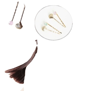 Lot de 2 barrettes dorées avec cristaux rose vert et ornements en forme de coquillage