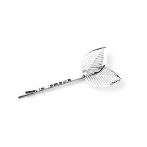 Barrette à cheveux feuilles argentées avec strass sur une épingle en métal ondulé