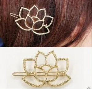 Vintage Hollow Lotus Metal Hair Clip For Women Gold Silver Hammered Texture Alloy Flower Barrette Elegant Hair Accessory