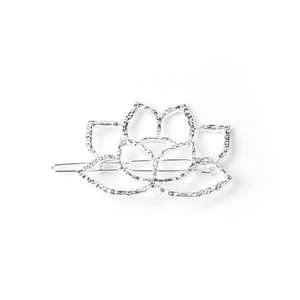 Minimalist silver lotus flower hair clip with elegant hollow metal petal design