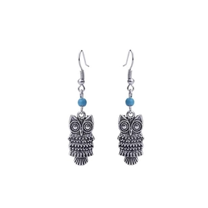 Boucles d'Oreilles Pendantes en Alliage Rétro Bohémien Argent Antique Hibou Étoile de Mer Hippocampe Croix Femme Perles