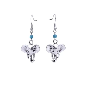 Boucles d'oreilles éléphant en argent vintage avec perles turquoise et métal antique