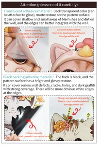 Detail view of translucent matte and black glossy PVC wall stickers for wall repair