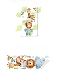 Detail of cartoon animal wall stickers layout with giraffe and lion for kids rooms