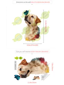 Detailed size layout for Labrador dog and butterfly wall decal on 30x20cm PVC sheet