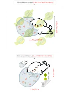 Detail of cute puppy wall sticker with floral bed pattern showing 29x16cm dimensions