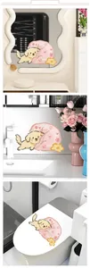 Cartoon dog sticker on bathroom mirror and toilet lid for cute home decoration