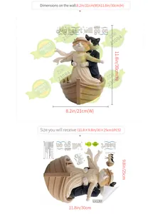 Detail of Titanic cat wall sticker showing both application effect and actual product sheet