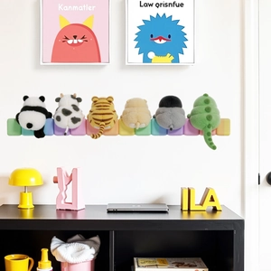 Colorful felt cartoon animal tail hooks wall stickers for bathroom and nursery decor