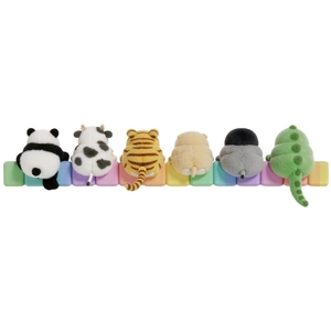 Cute colorful plush animal wall stickers featuring panda and tiger in a neat row