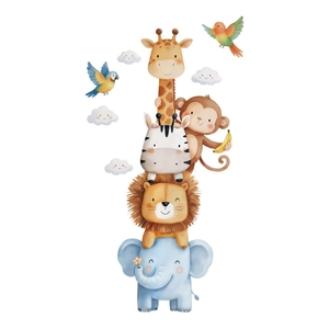 Cartoon animal wall stickers featuring giraffe and lion for kids room decoration