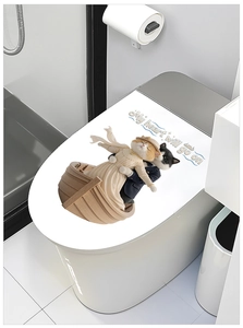 3D cartoon cat toilet lid sticker with movie scene design and My heart will go on text