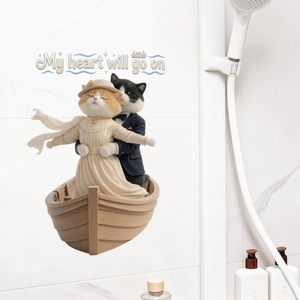 Titanic-themed cartoon cat wall stickers for bathroom featuring Titanic movie pose